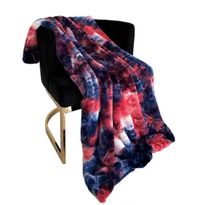 Plutus Blue Red White Fureal Faux Fur Luxury Throw Blanket