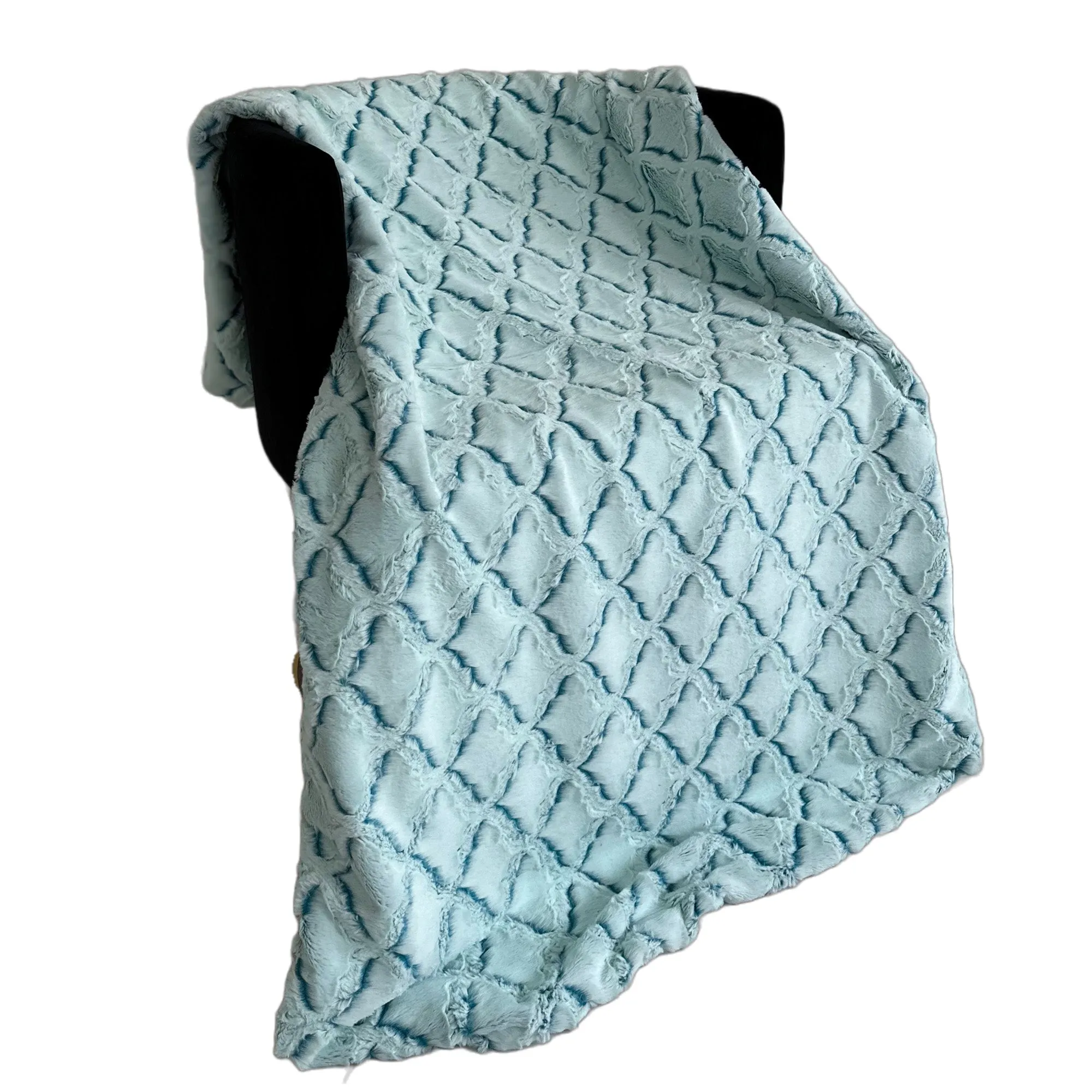 Plutus Light Blue Diamond Faux Fur Luxury Throw Blanket