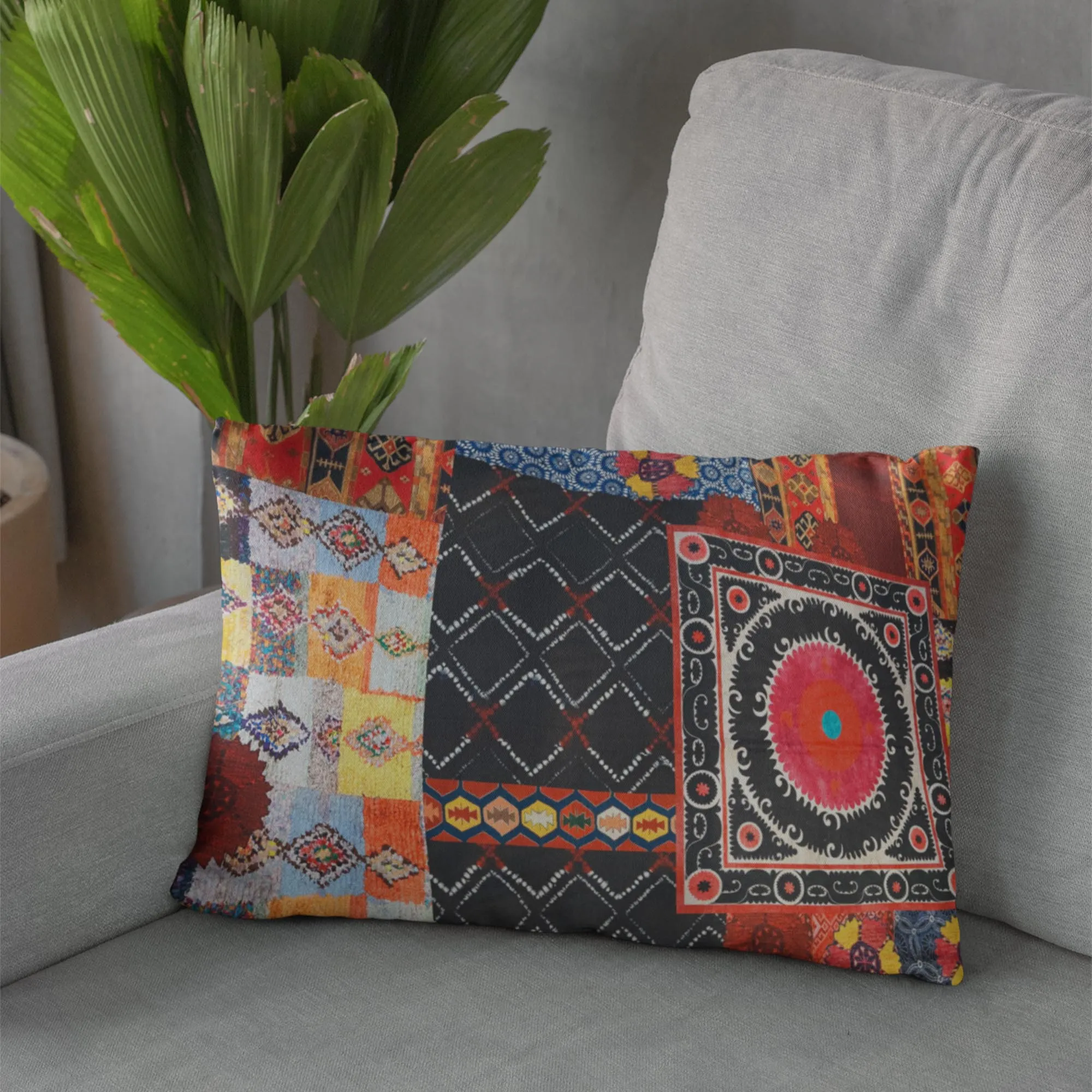 Plutus Multicolor Colorful Mosaic Patch Luxury Throw Pillow