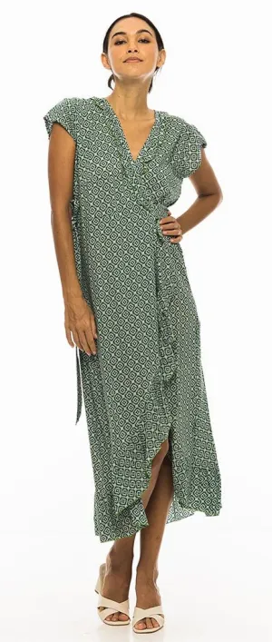 PM Long Croisee Wrap Vert Clair Dress