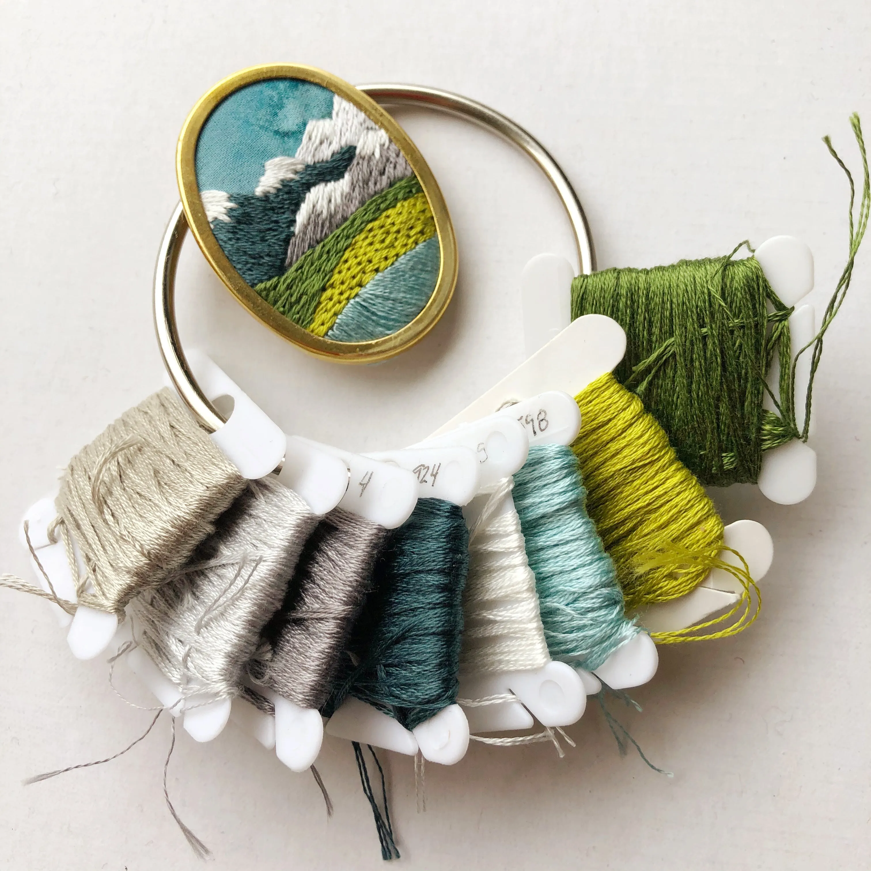 PNW Mountain Landscape Oval Pin- DIY Beginner Embroidery Craft Kit