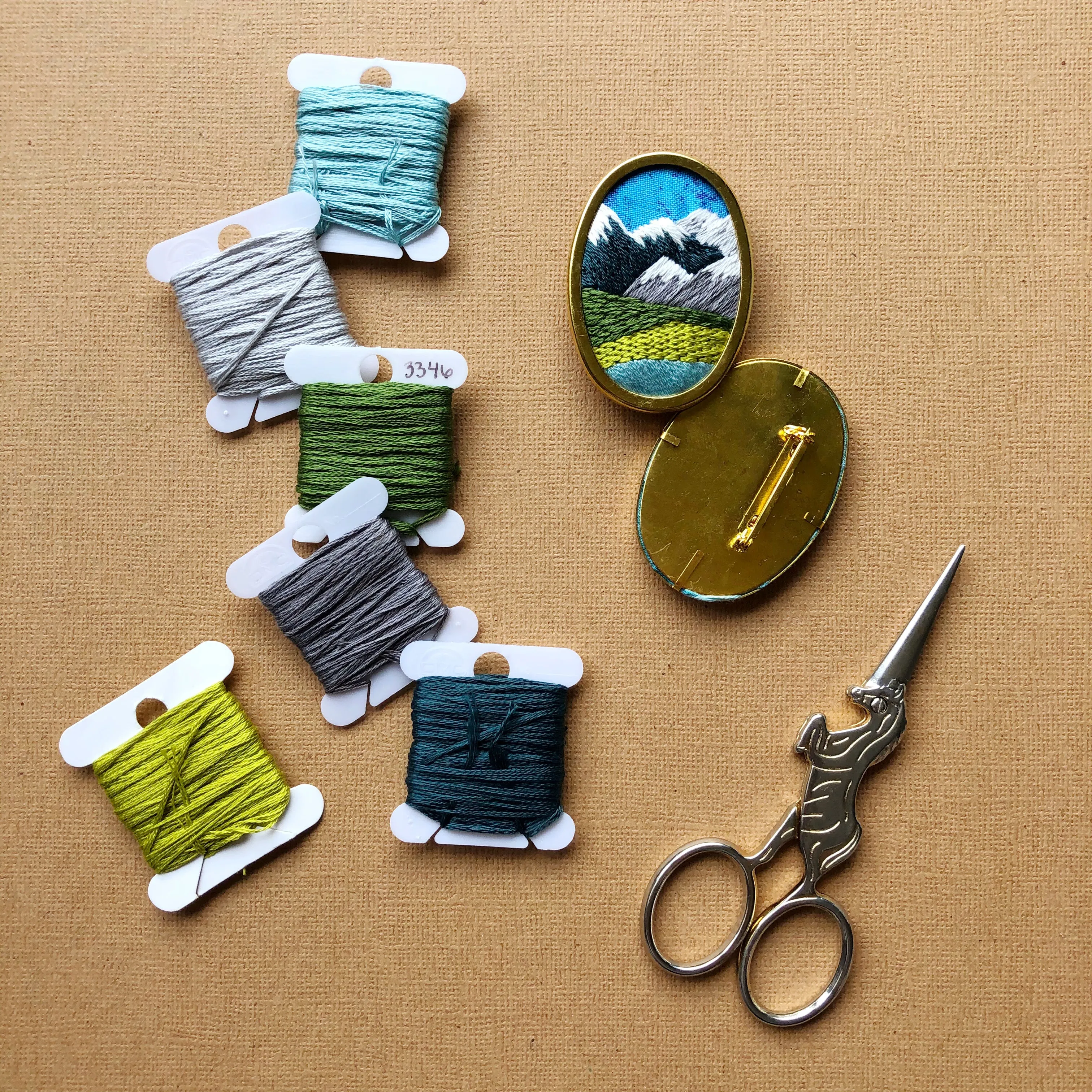 PNW Mountain Landscape Oval Pin- DIY Beginner Embroidery Craft Kit