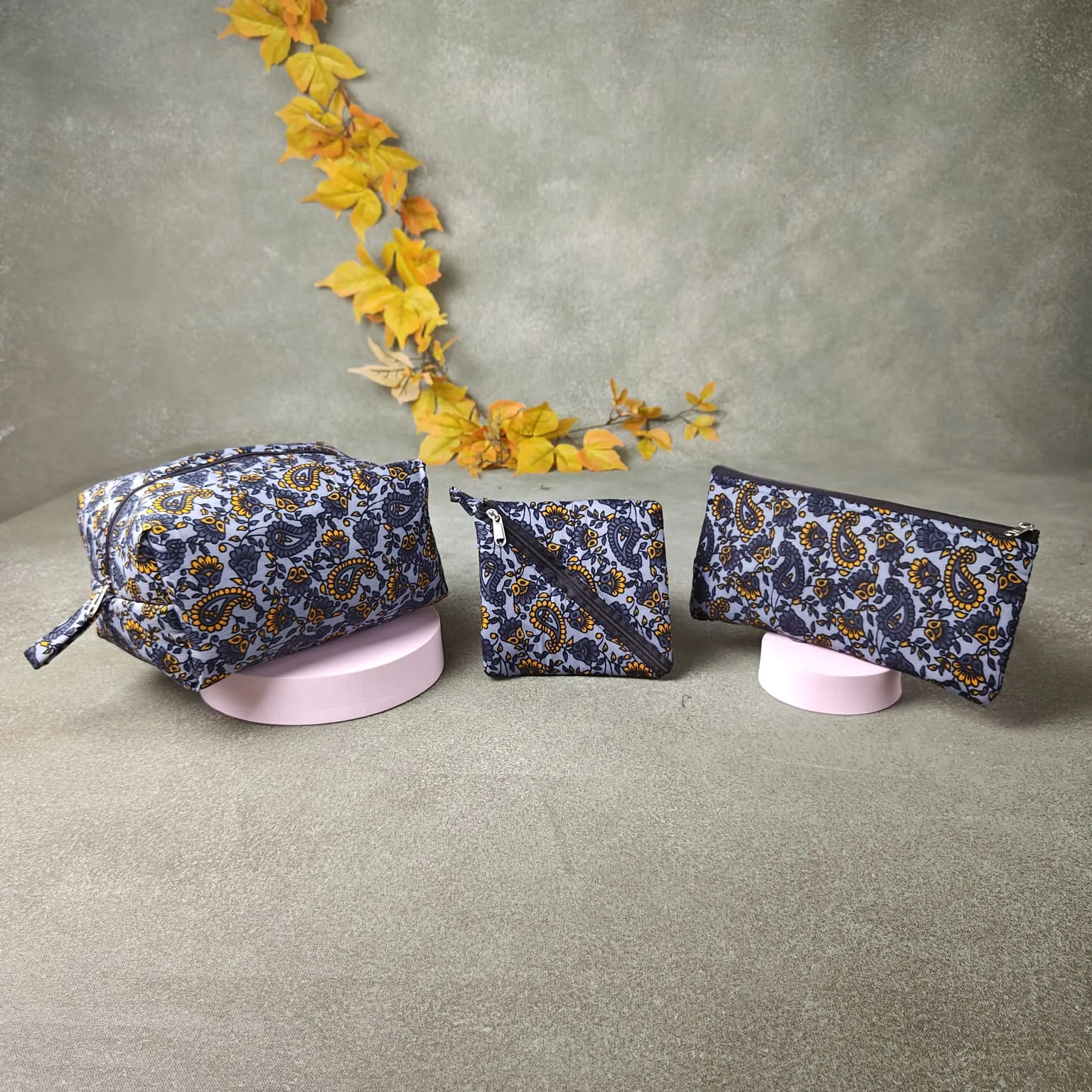 Pocket Vanity Grey with yellow Floral Prints