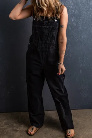 Pocketed Straight Denim Overalls