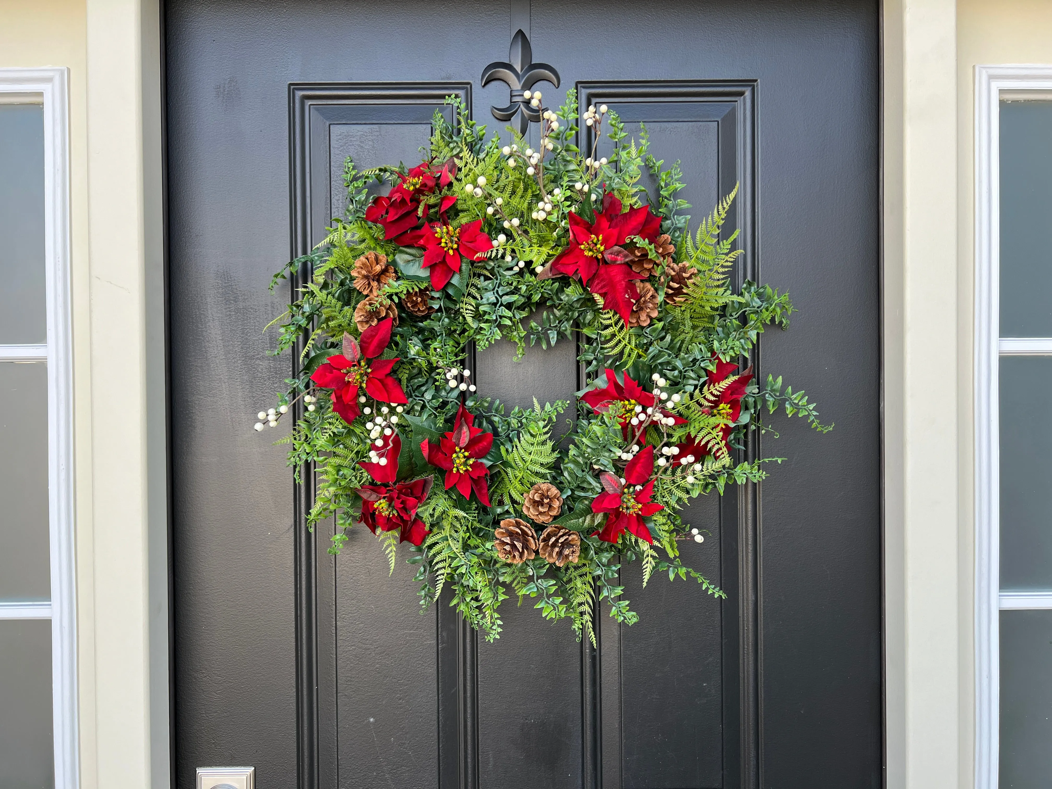 Poinsettia and Pinecone Christmas Wreath