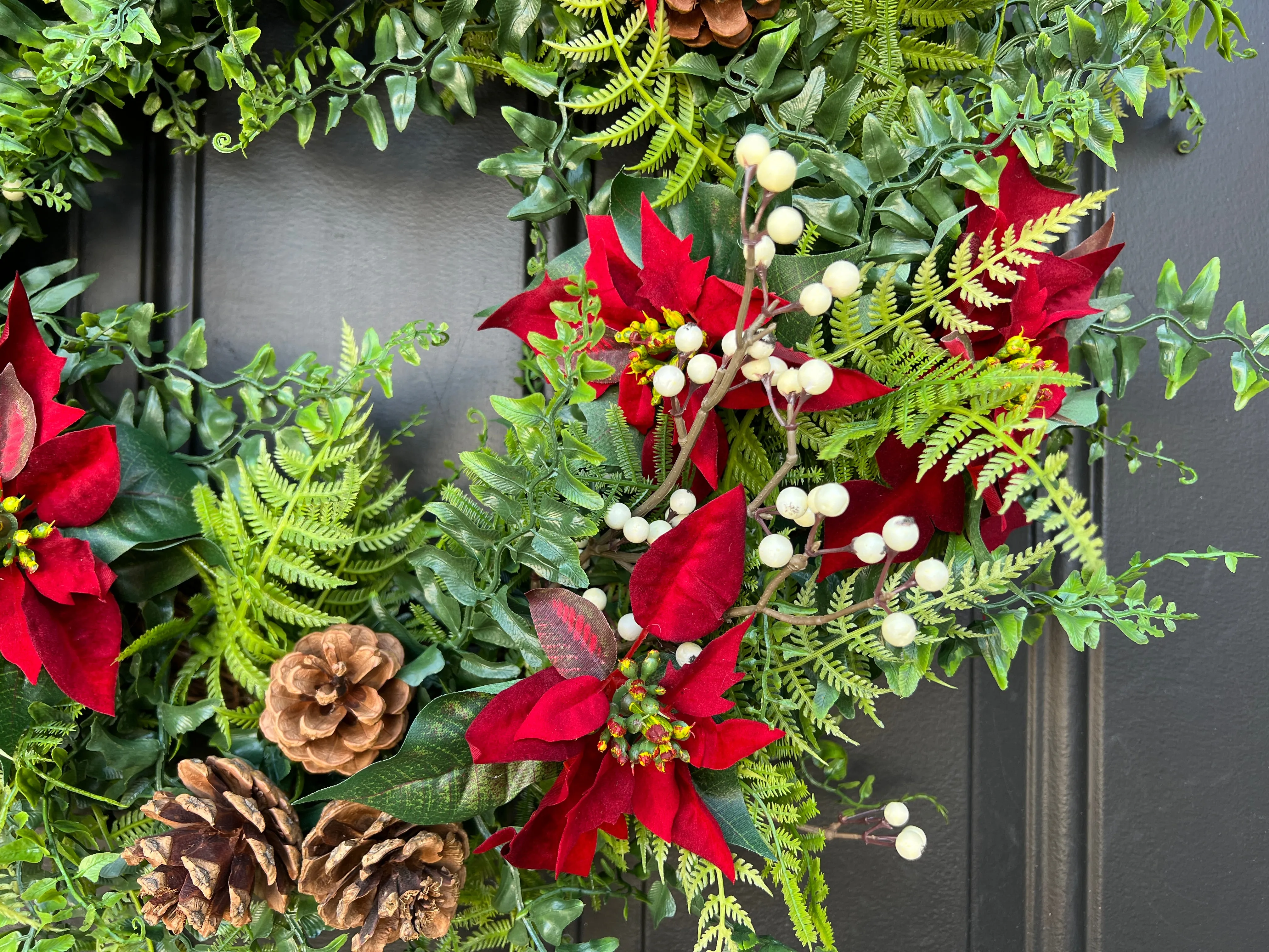 Poinsettia and Pinecone Christmas Wreath