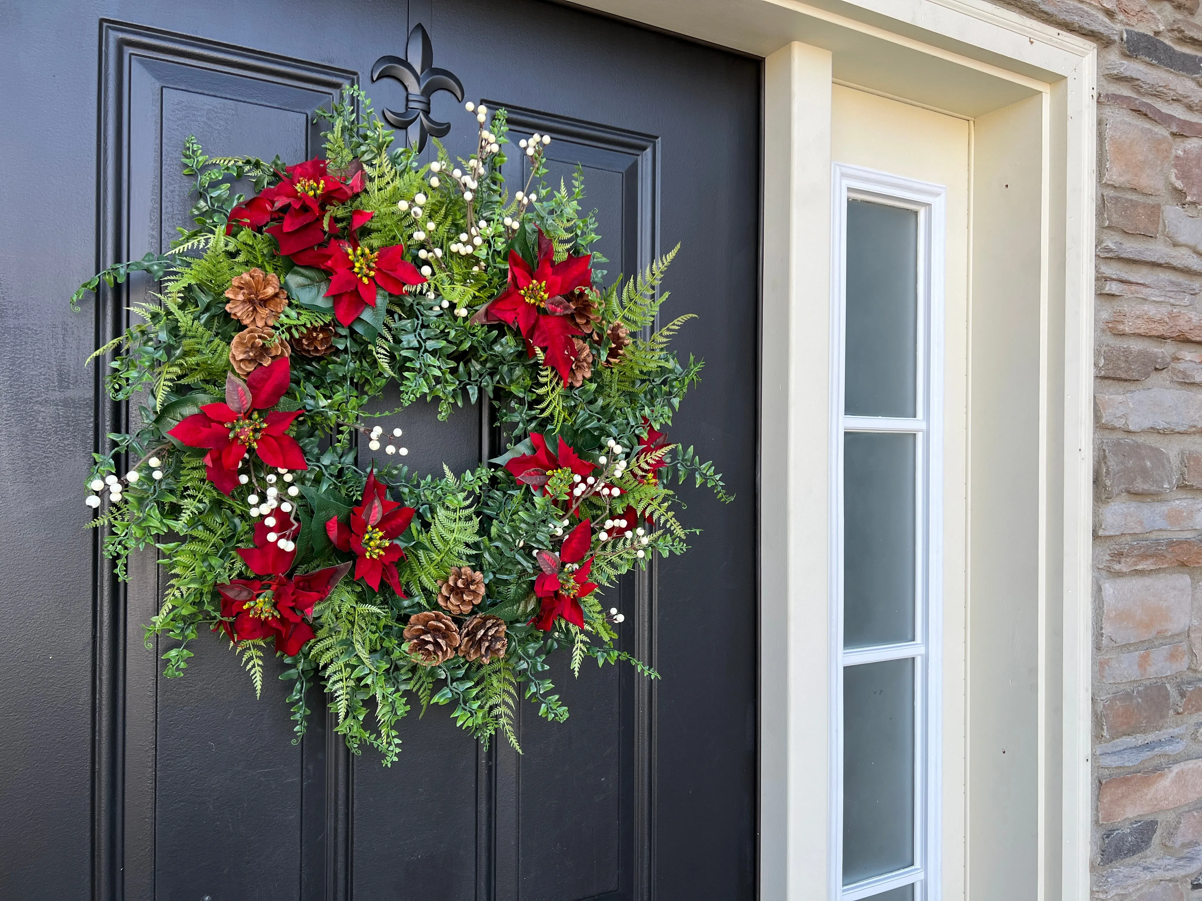 Poinsettia and Pinecone Christmas Wreath