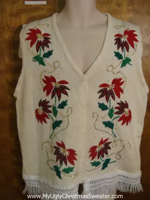 Poinsettias and Green Boughs Cute Christmas Sweater Vest