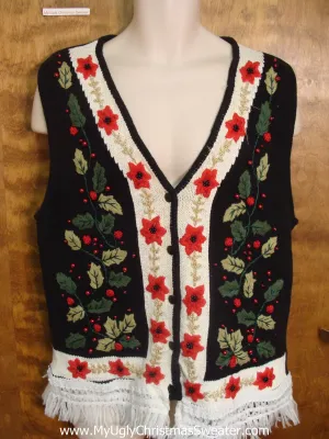 Poinsettias and Holly Funny Christmas Sweater Vest