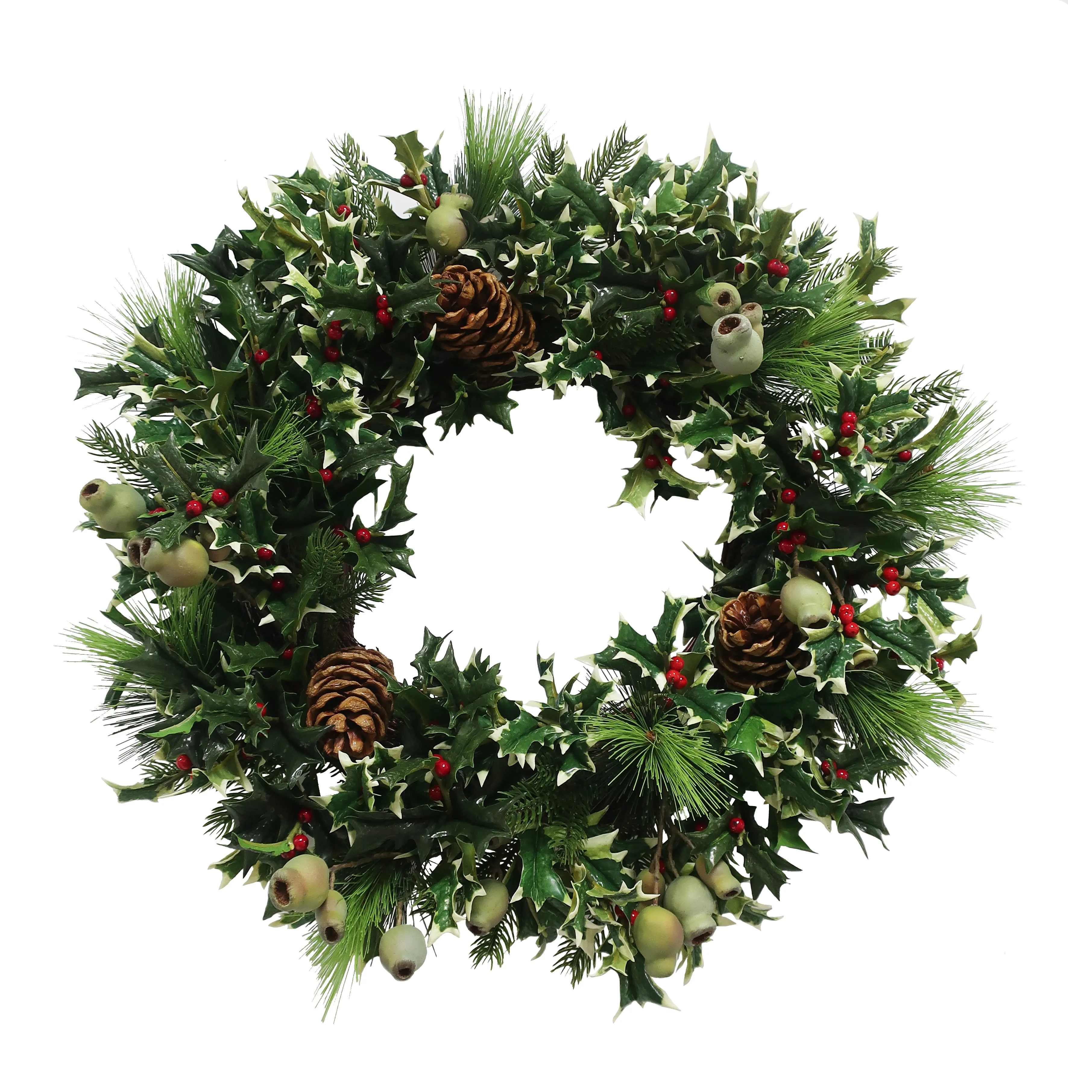 Pointed Holly Wreath 24"