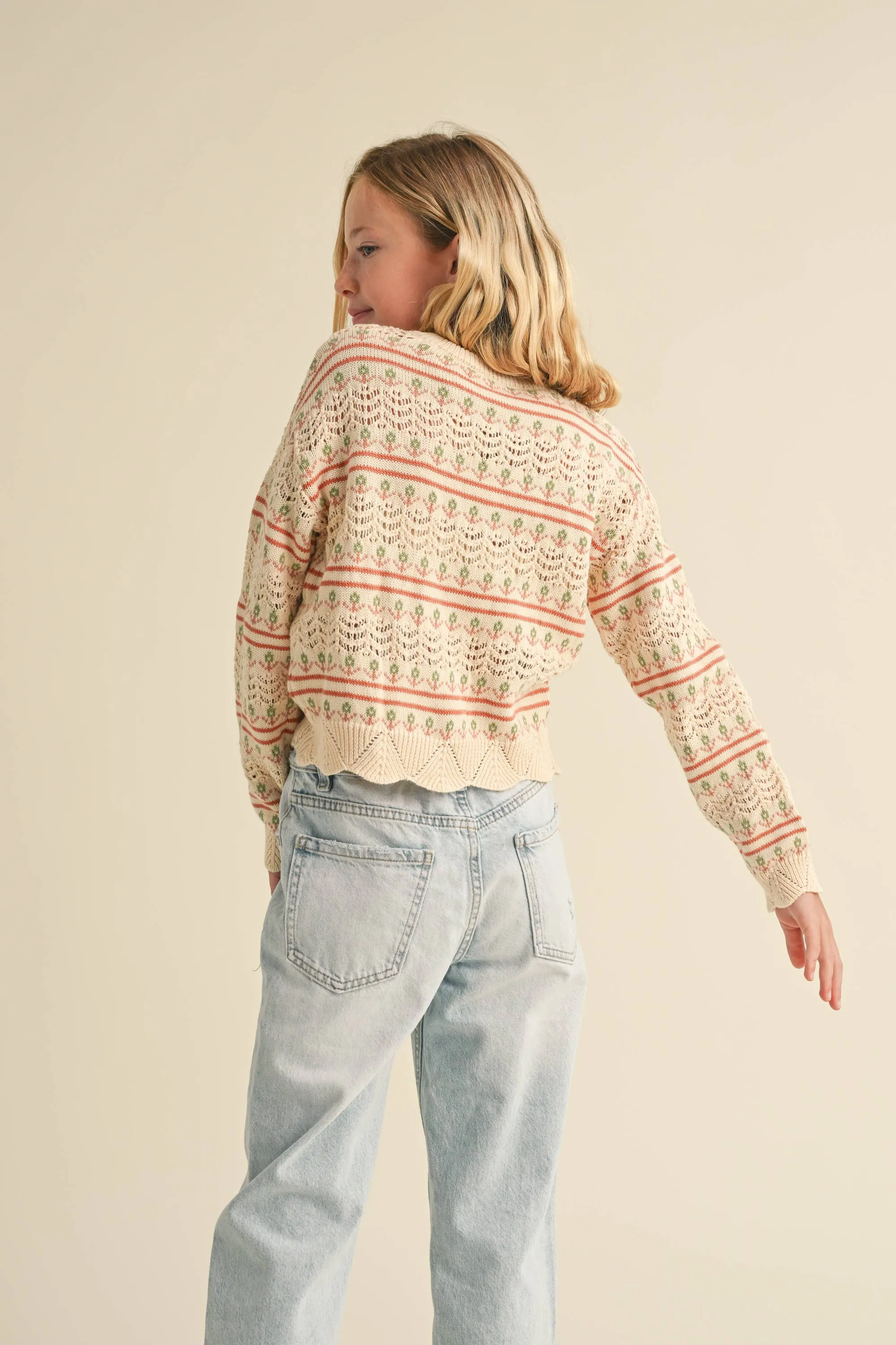 Pointelle Knit Pullover- Floral Pattern