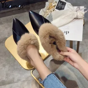 Pointy Toe Furry Mule Slippers for Women