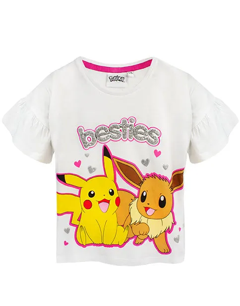 Pokemon Besties Pikachu & Eevee Frill Sleeve Long OR Short Leg Girls Pyjamas