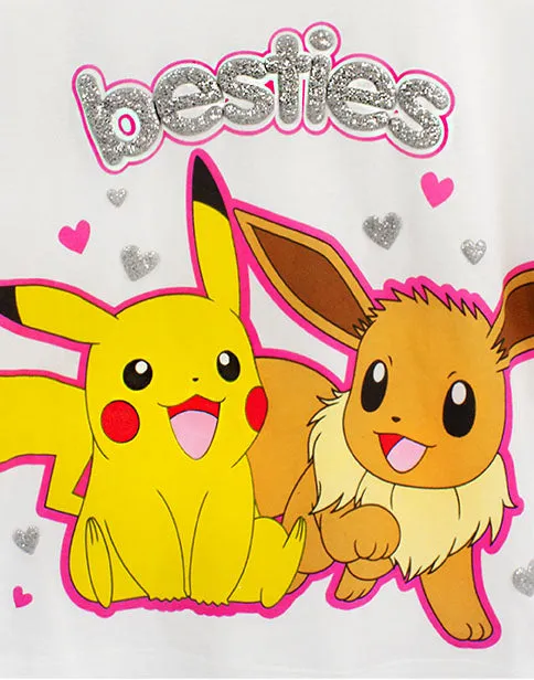 Pokemon Besties Pikachu & Eevee Frill Sleeve Long OR Short Leg Girls Pyjamas