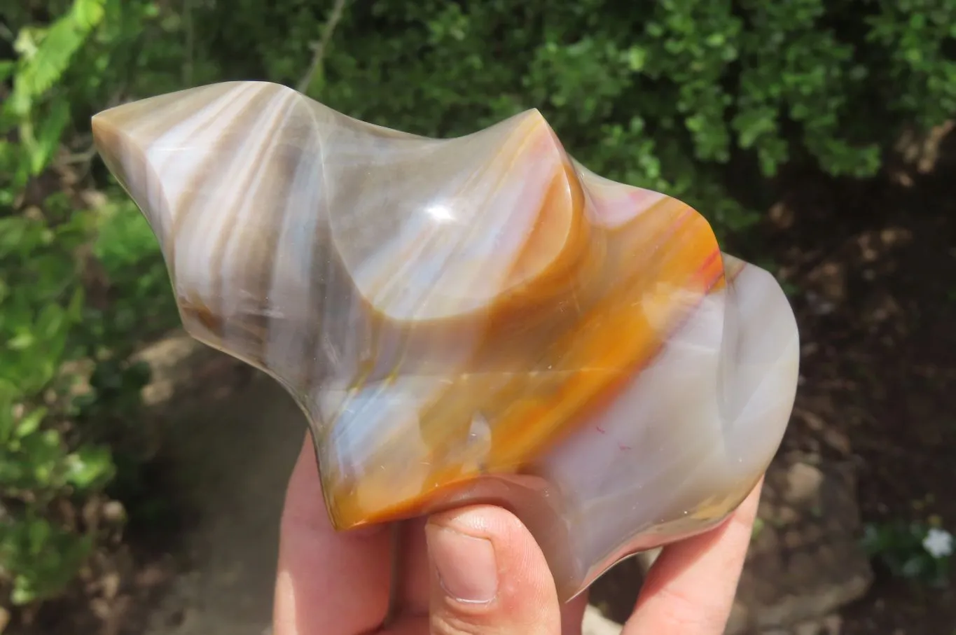 Polished Banded Agate Flame Sculptures x 2 From Madagascar