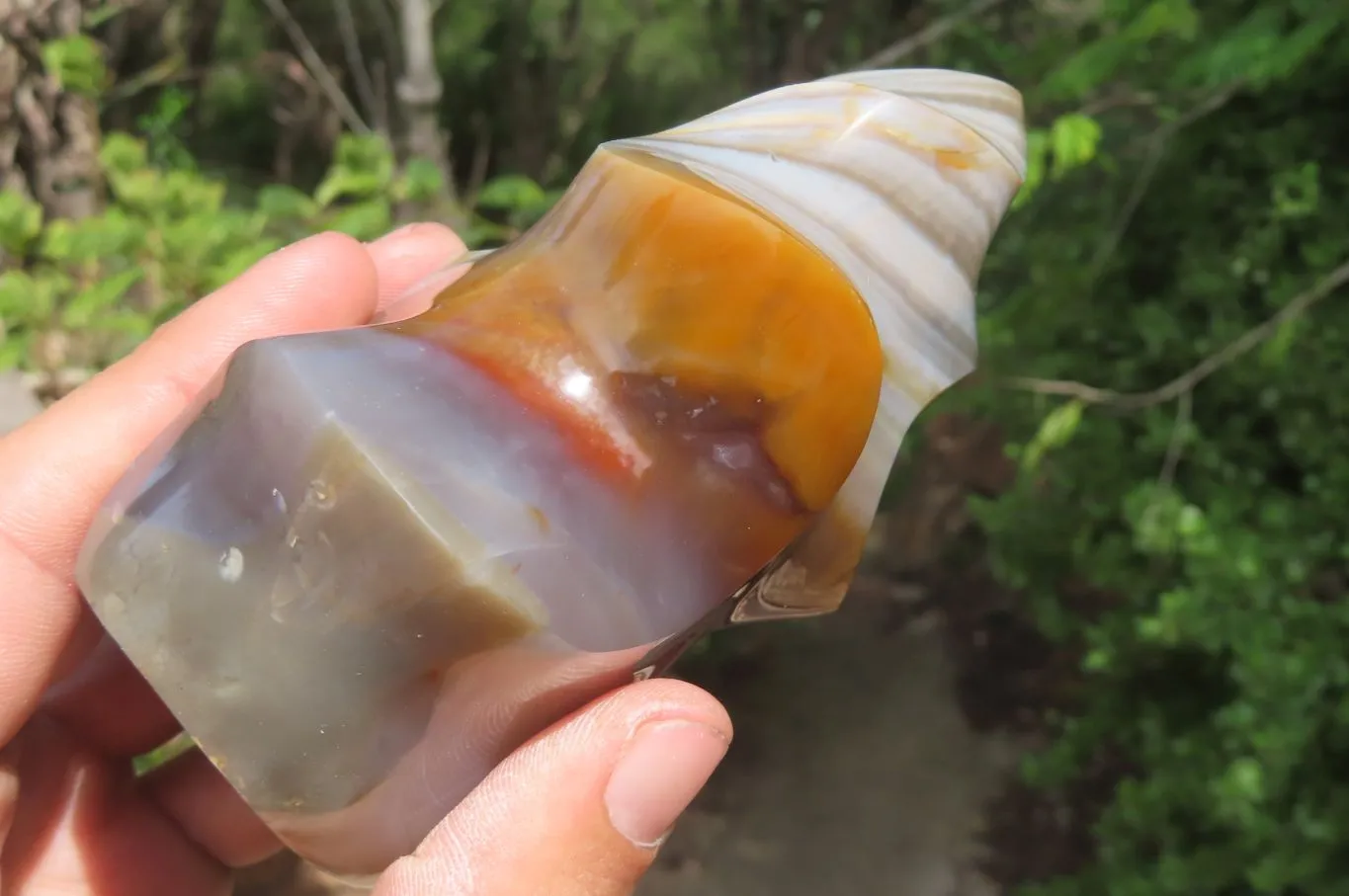 Polished Banded Agate Flame Sculptures x 2 From Madagascar