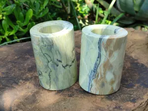 Polished Butter Jade Candle Holders x 2 From South Africa