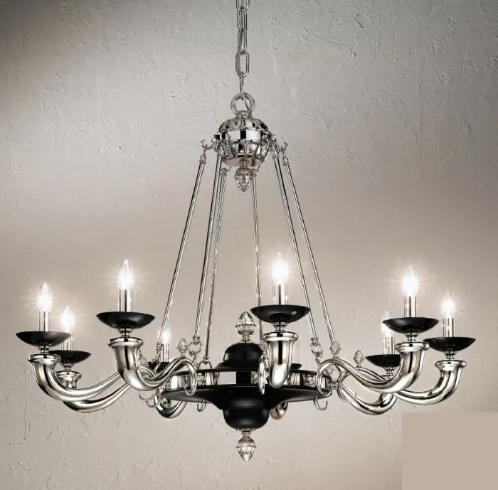 Polished Nickel And Matte Black Chandelier