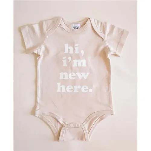 Polished Prints Hi Im New Here Baby Onesie , Baby Bodysuit, Baby Gift (Shifting Sand)