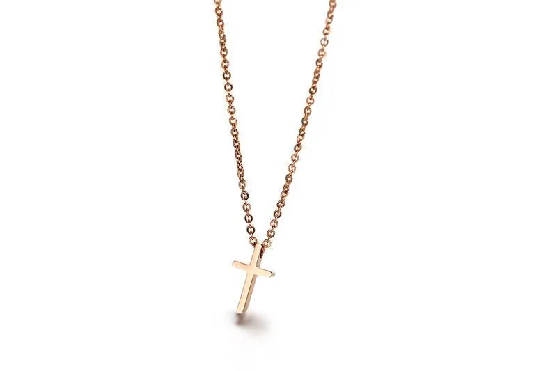 Polished Rose Gold Cross Necklace