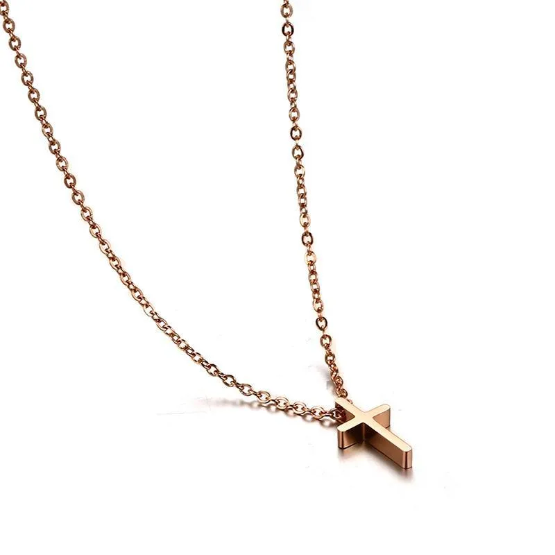 Polished Rose Gold Cross Necklace