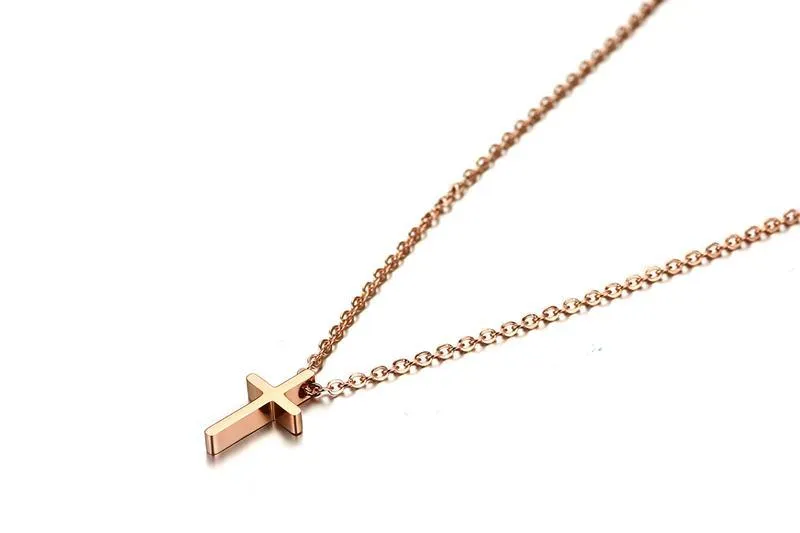 Polished Rose Gold Cross Necklace