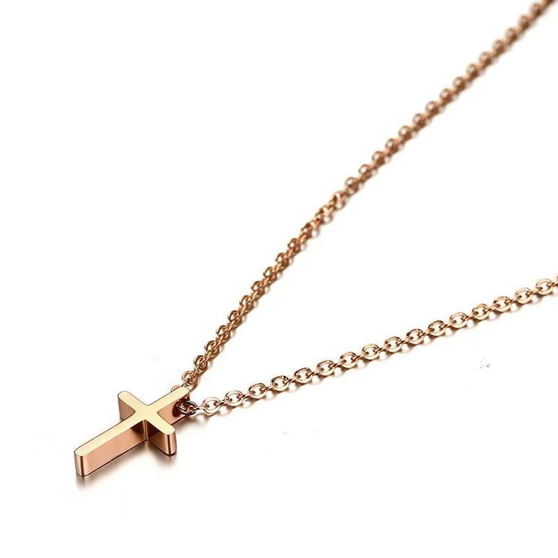 Polished Rose Gold Cross Necklace