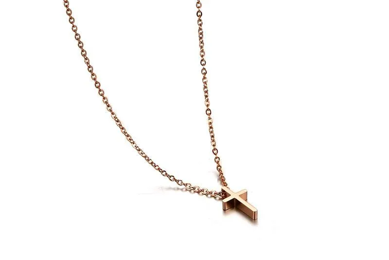 Polished Rose Gold Cross Necklace