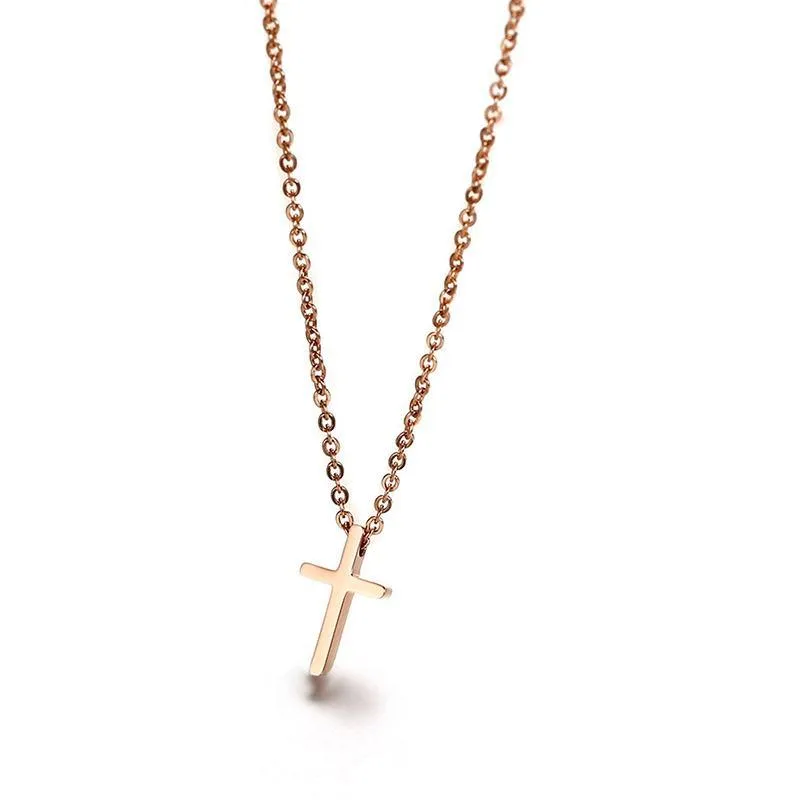 Polished Rose Gold Cross Necklace