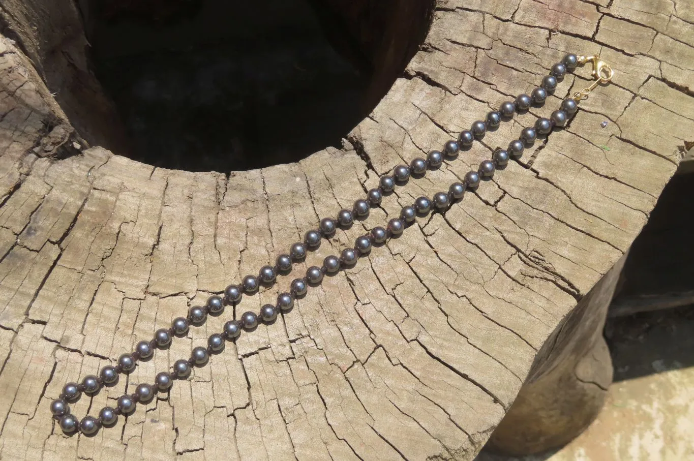 Polished Silver Hematite Barrel Beaded Necklace - Sold Per Item - From China