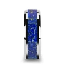 Polished Tungsten Band with Blue Lapis Inlay