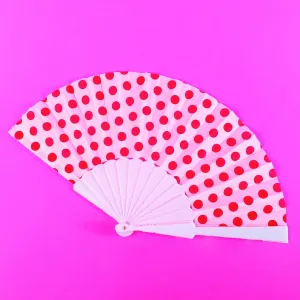 Polka Dot Folding Fan in White & Red