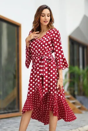 Polka Dot Irregular Belt Dress