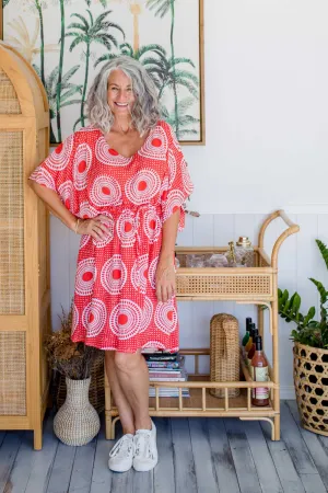 Polka Dot Kaftan Dress - Red & White