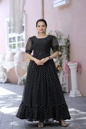 Polka Dot Printed Work Black Color Gown