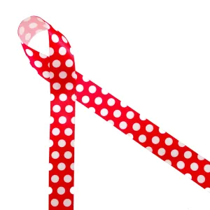 Polka Dots ribbon red and white polka dots printed on 7/8" white satin