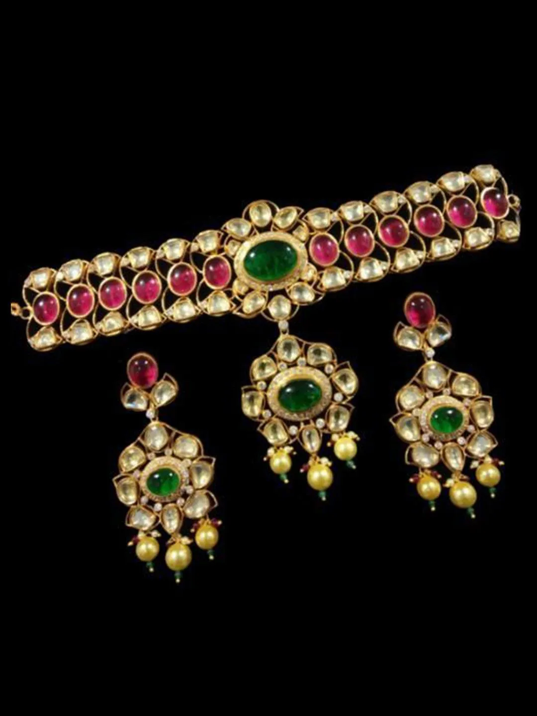 Polki Ruby Emerald Choker And Earring Set