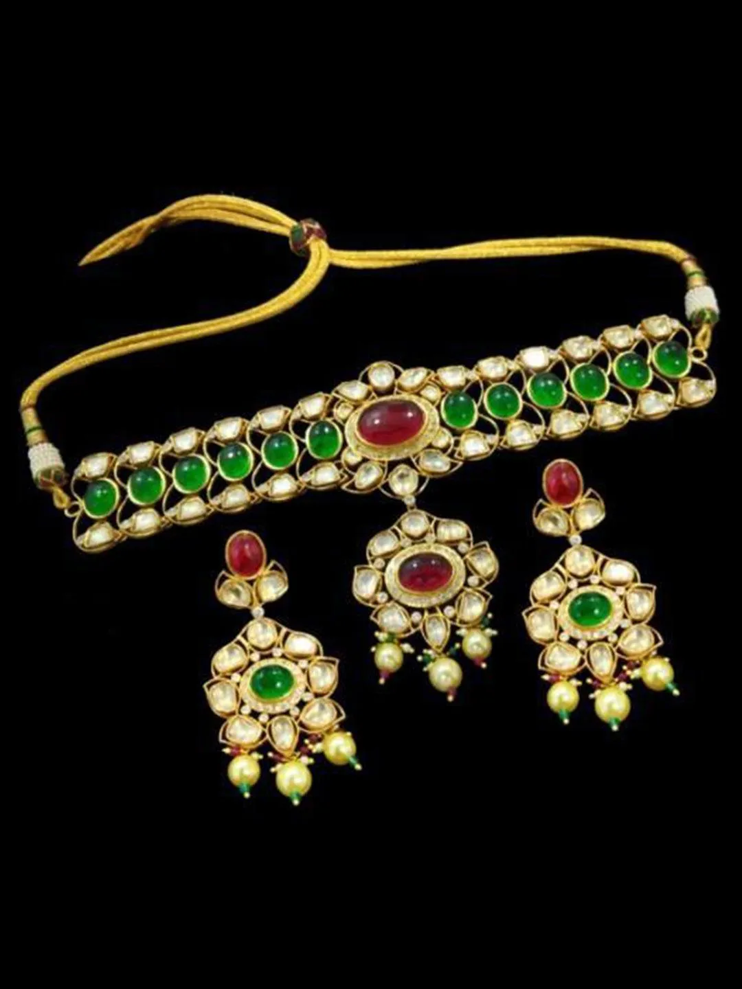 Polki Ruby Emerald Choker And Earring Set