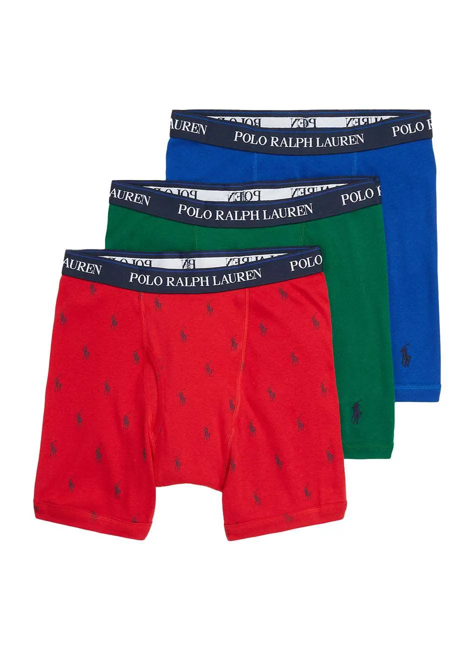 Polo Ralph Lauren Men's 3-Pack Classic Fit Boxer Briefs - Red, Green, Royal