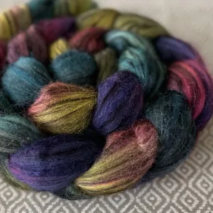 Polwarth Black Bamboo Silk Roving - Opal