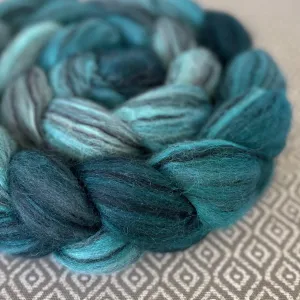 Polwarth Black Bamboo Silk Roving - Shades of Turquoise