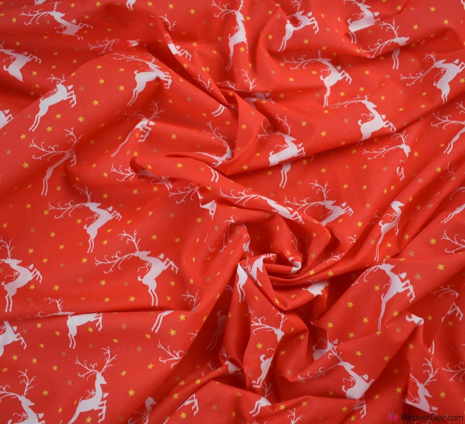 Polycotton Fabric - Reindeer & Stars Red