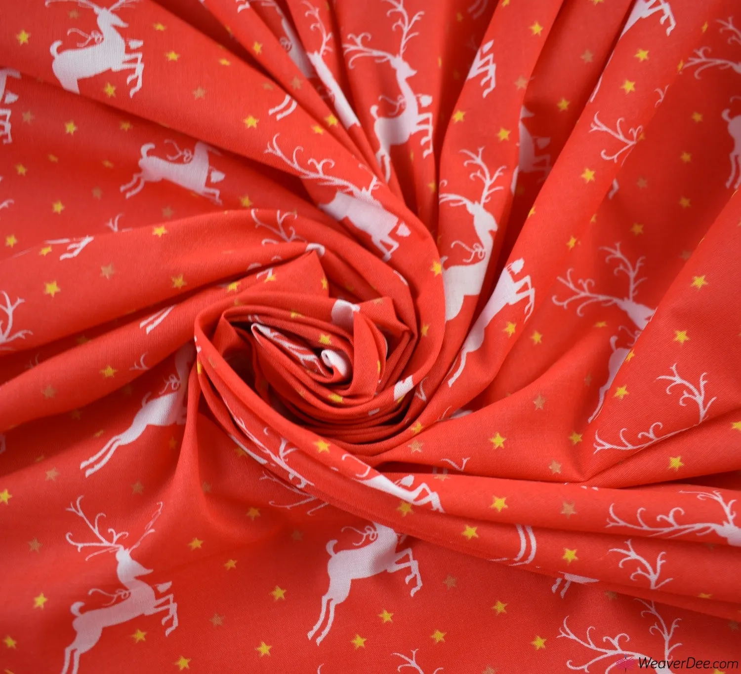 Polycotton Fabric - Reindeer & Stars Red