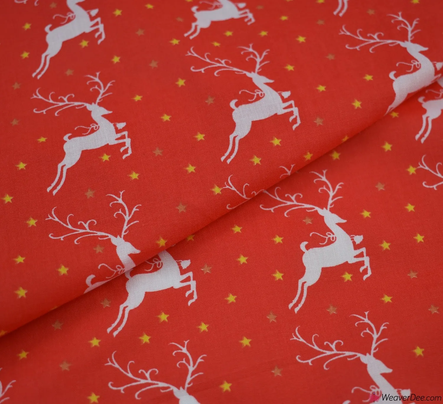 Polycotton Fabric - Reindeer & Stars Red