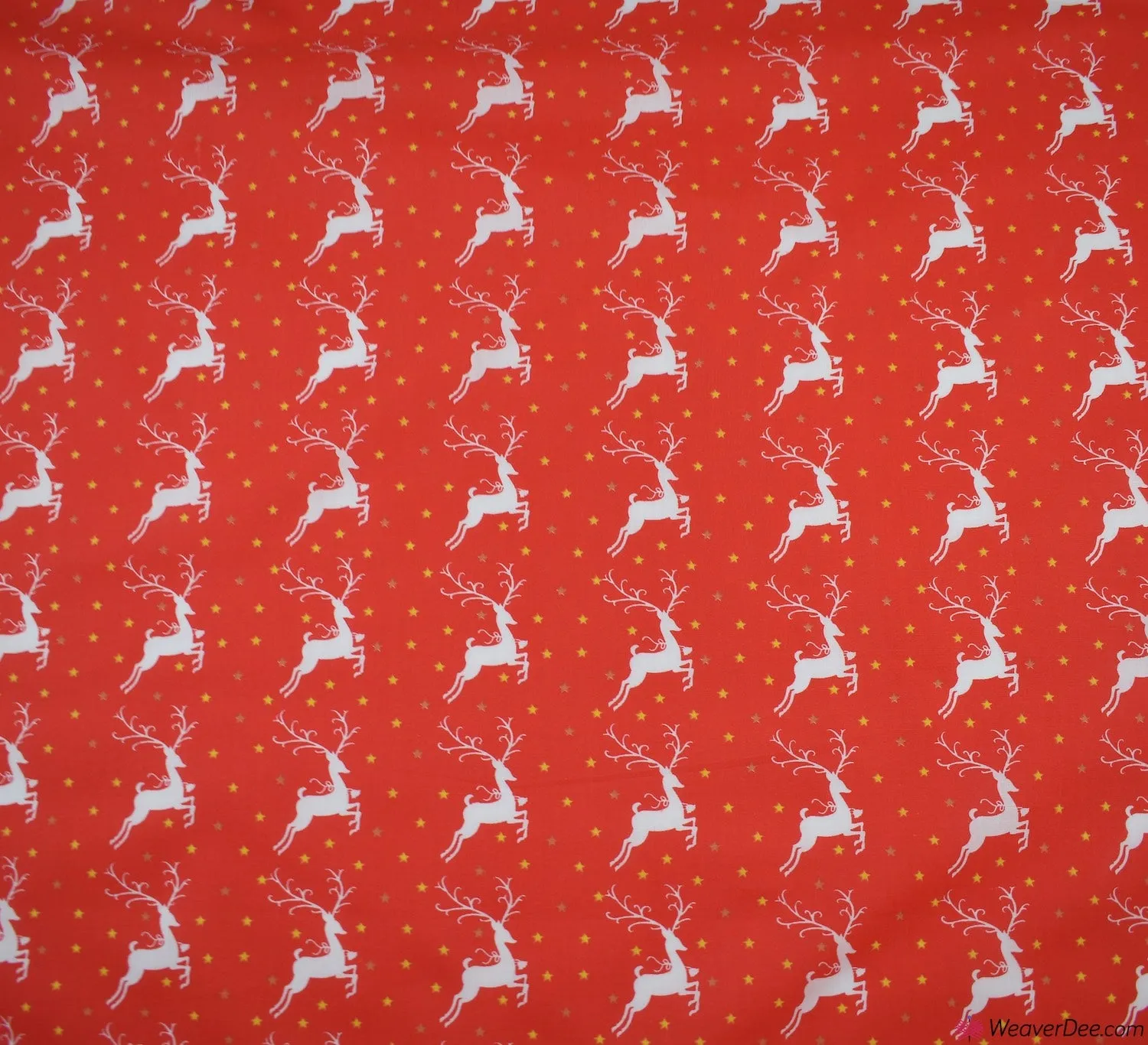 Polycotton Fabric - Reindeer & Stars Red