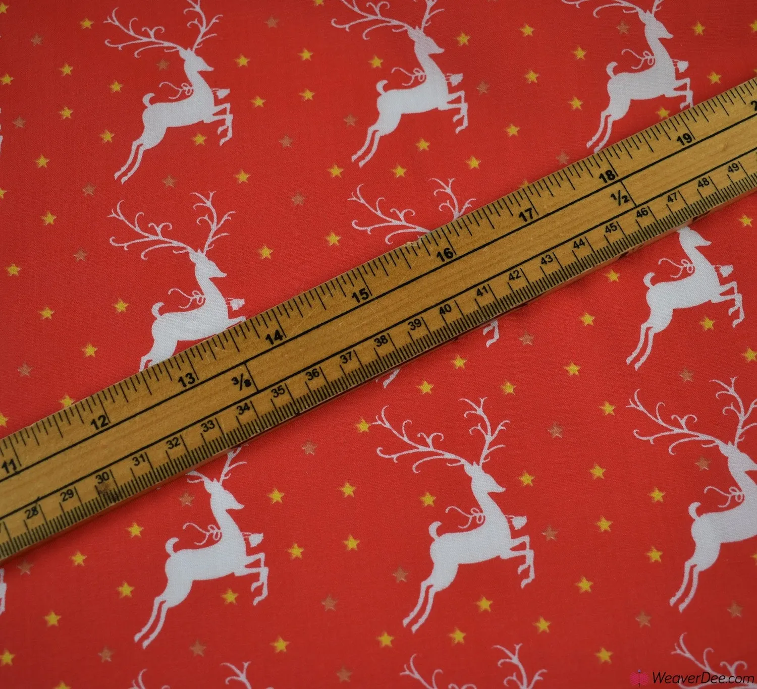 Polycotton Fabric - Reindeer & Stars Red