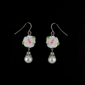 Polymer Rose Pearl Earrings