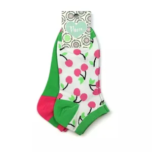 POM 4/7 Bright Green Cherry Ankle Socks (Pack of 2)