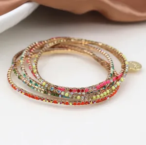 POM Faux Gold Colourful Crystal Five Stack Bracelet