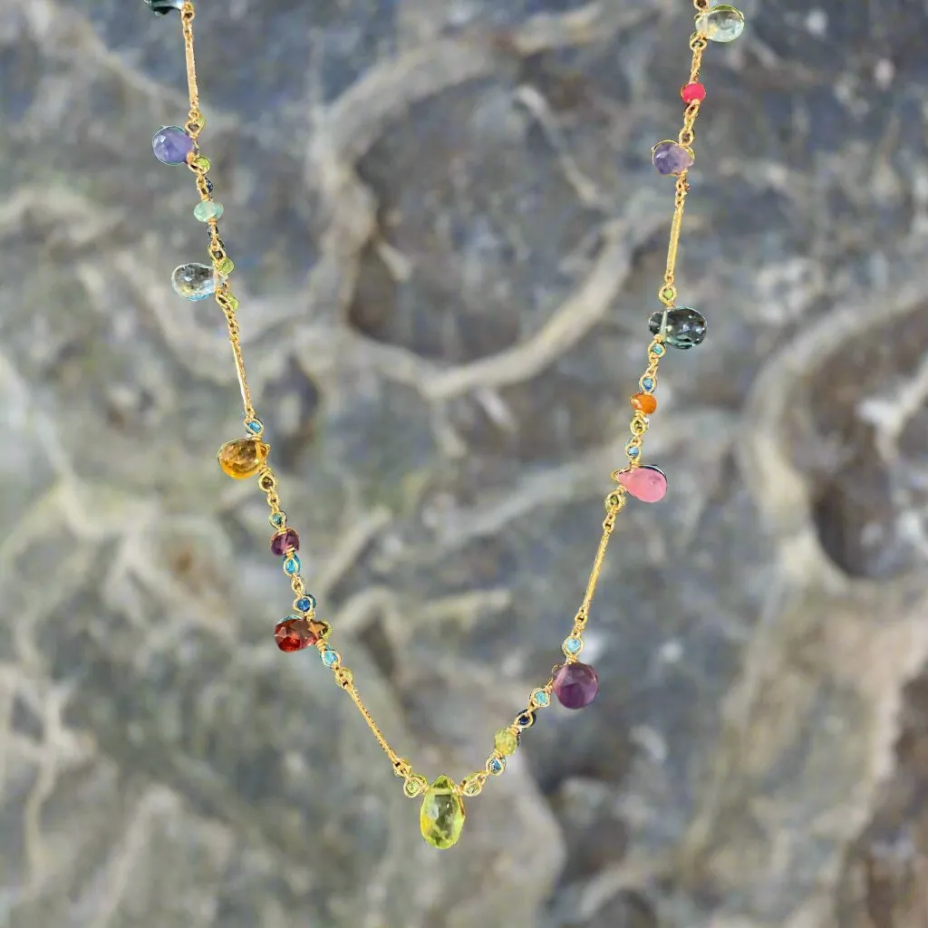 Pom Jewelry Mixed Gemstone Necklace In Gold Fill- PN619